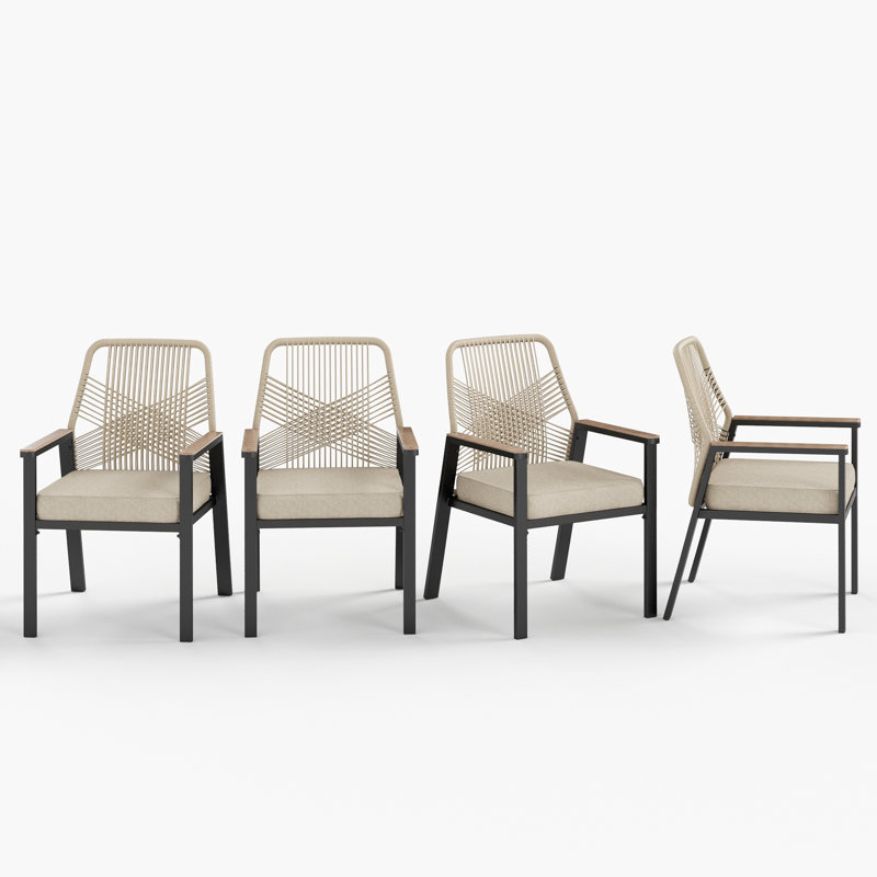 Patio Dining Chair Metal Rattan Chairs , 4