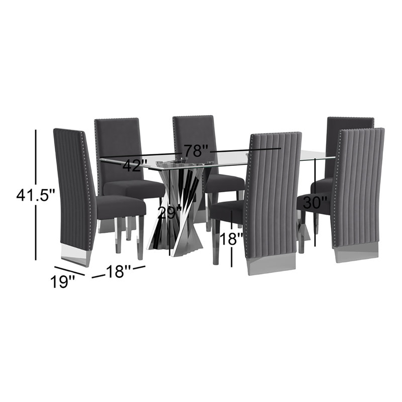 Ensemble repas pour 6 personnes Marcella, Argent, Gris foncé