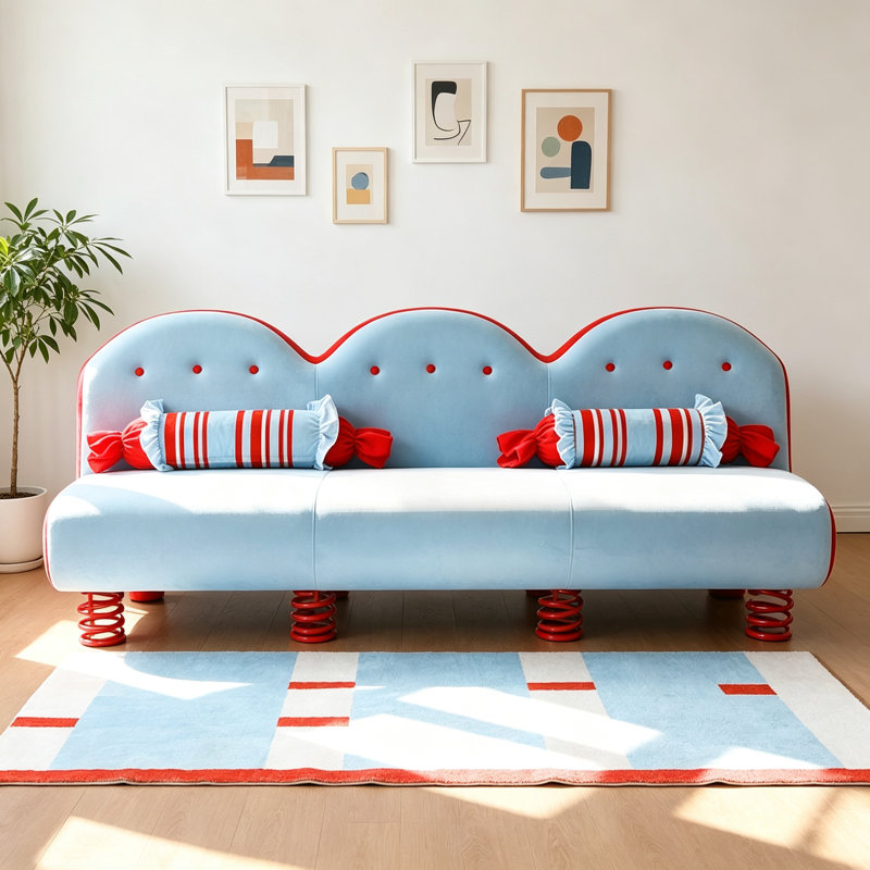 Canapé trois places simple, créatif et tendance, Tissu bleu, Rouge