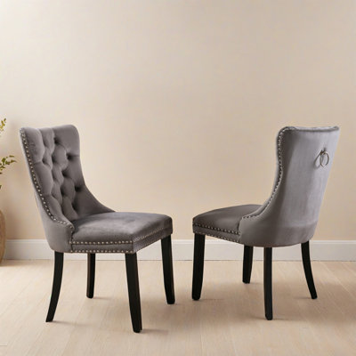 Modern Tufted Velvet Upholstered Dining Chairs with Solid Wood Legs, Parson Chair with Nailhead Trim, Set of 2