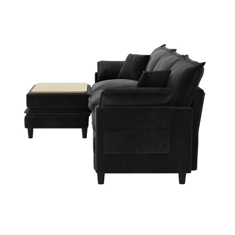 108'' Comfy  L Shaped Sectional Modular Deep Cloud Sofa with Ottoman- Premium Fabric, Black