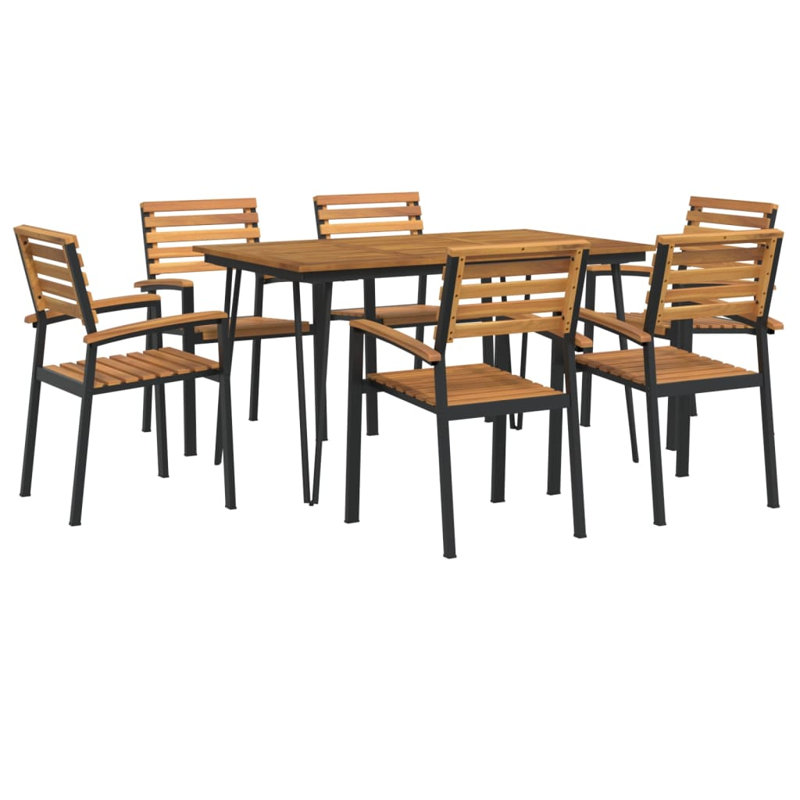6 - Person Acacia Wood Patio Dining Set with Rectangular Table, 75 cm H x 140 cm W x 80 cm D