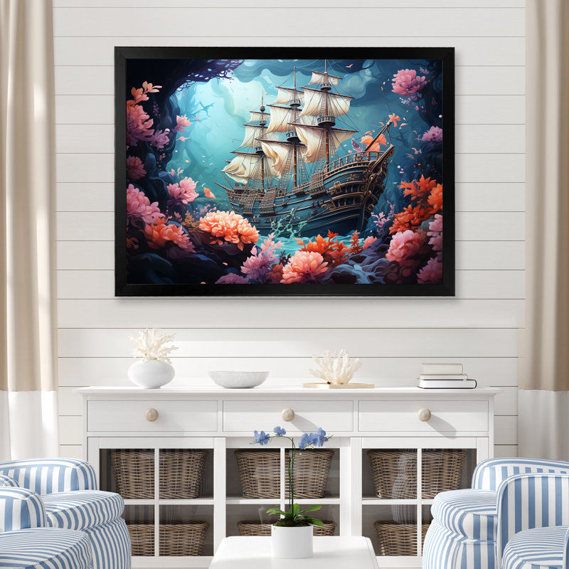 «Pirate Boat Under Water Memory» sur toile, H 12 po x l 20 po x P 1 po, Cadre photo noir simple