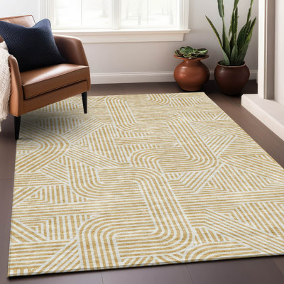Premium Machine Washable Prisco Gold Rug