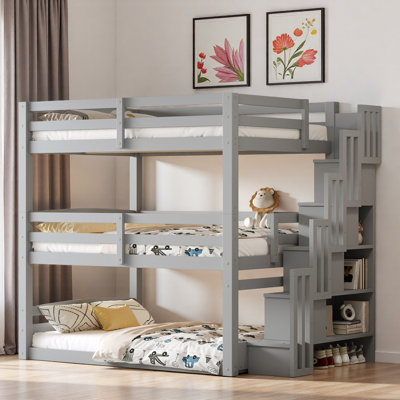 Triple Bunk Bed With Storage Staircase