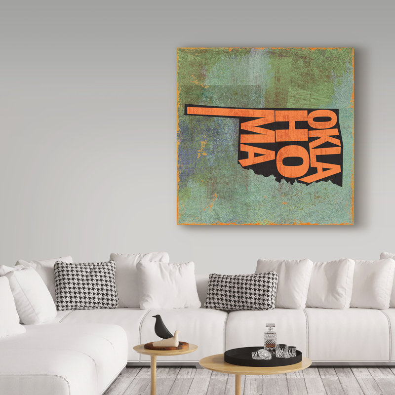 « oklahoma », art textuel sur toile tendue, H 24 po x l 24 po x P 2 po