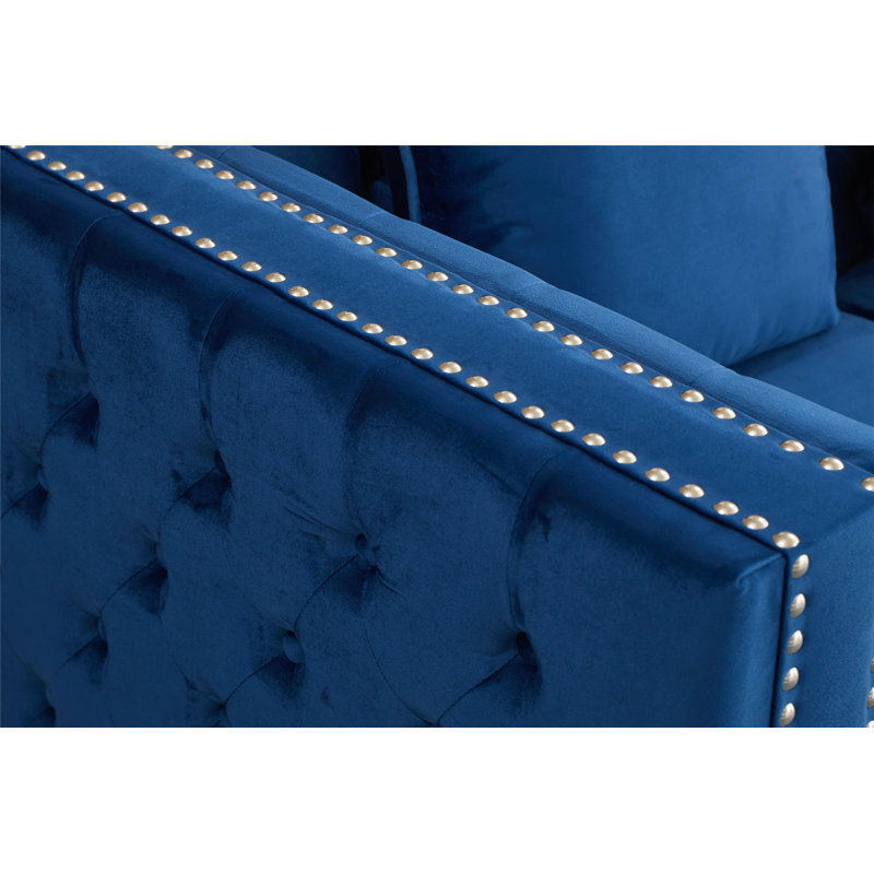 Causeuse rembourrée Vanida, Velours bleu espace