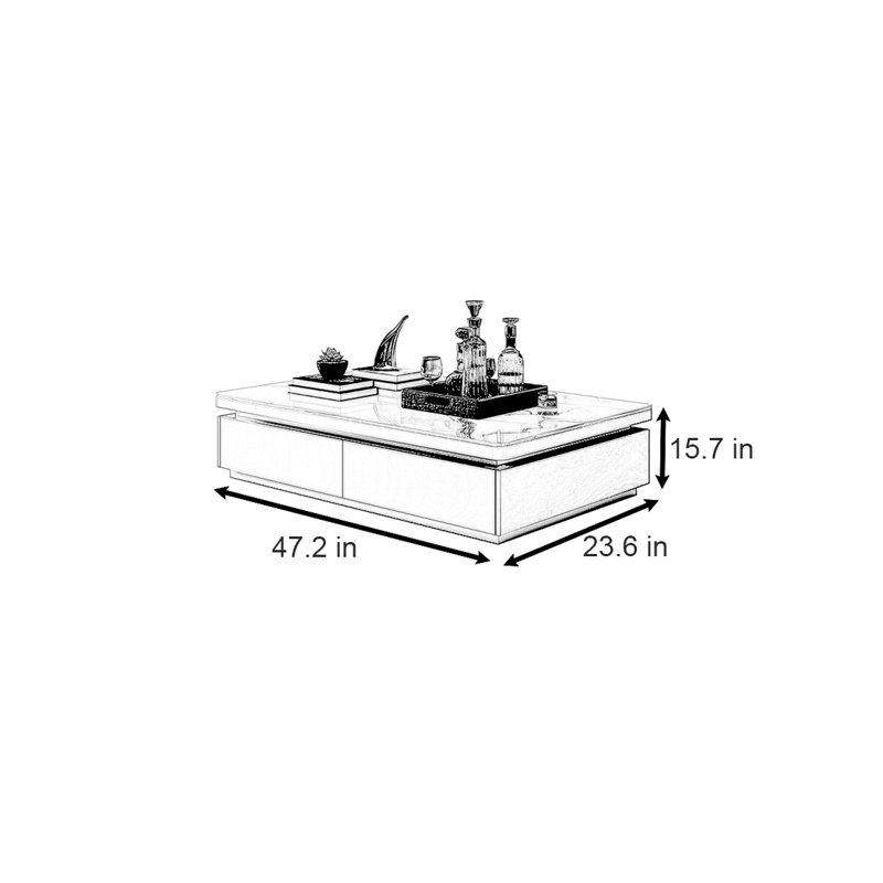 Table rectangulaire légère et luxueuse, Blanc, H 15,7 po x L 47,2 po x l 23,6 po