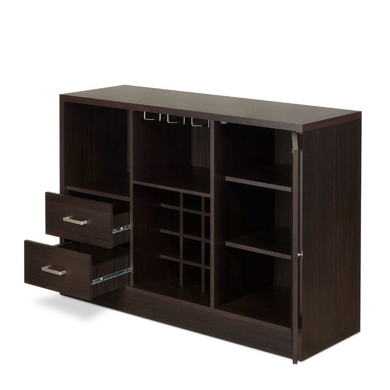 Espresso Wood Server with Glass Door and Wine Rack
