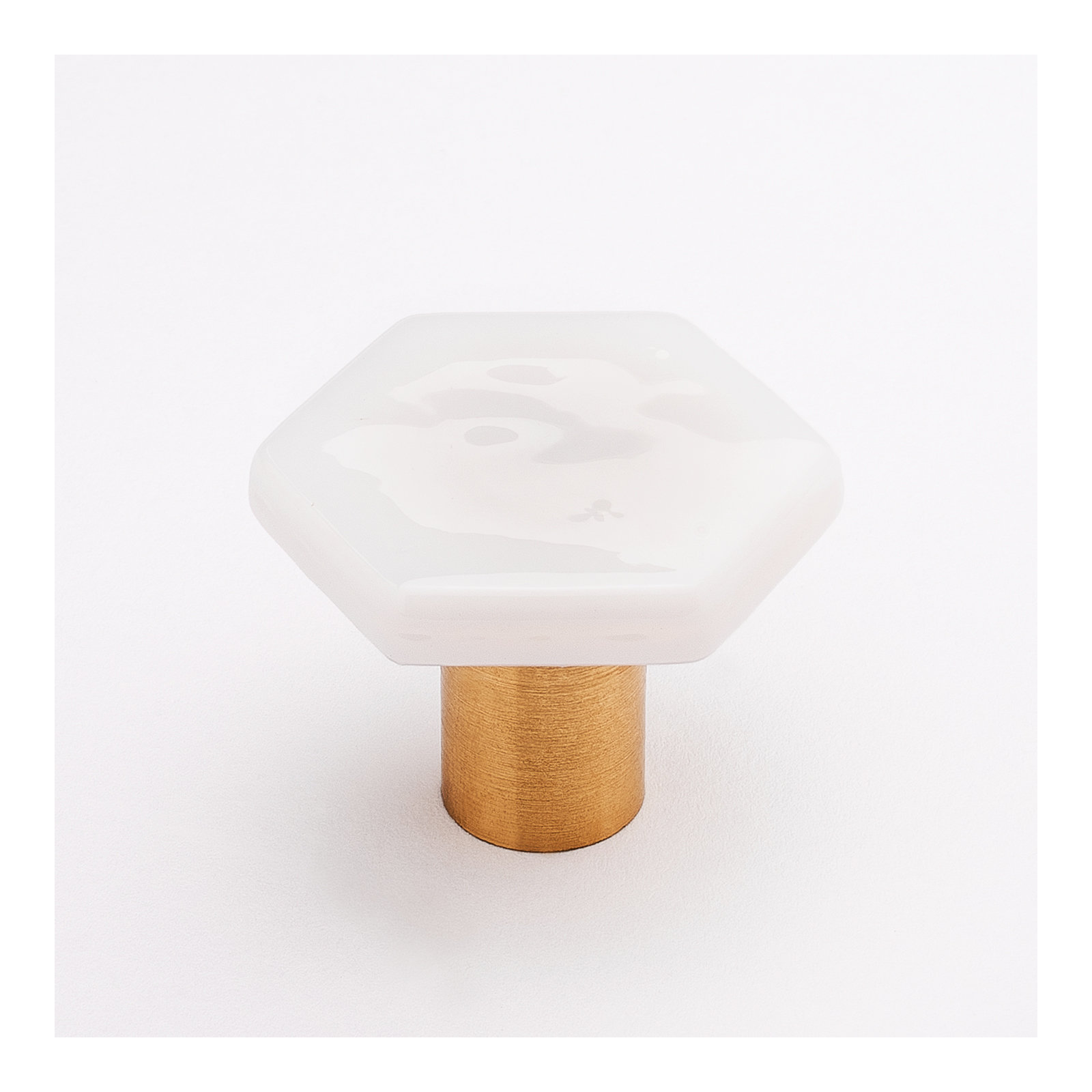 Geometric Decorative Cabinet Hardware Bar Knob, Satin Brass, White Glass