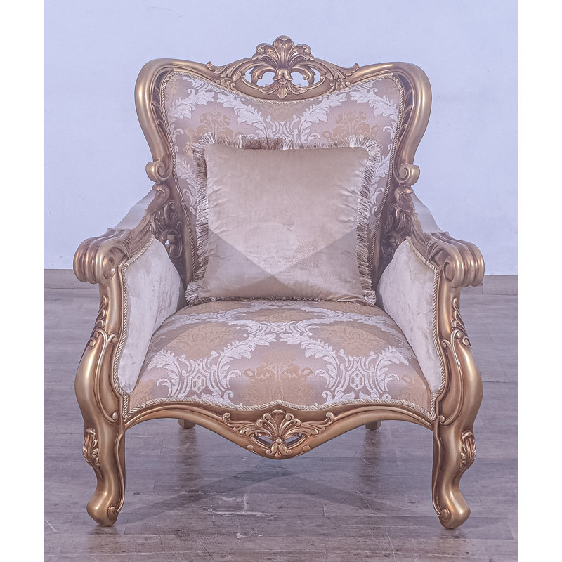 Armchair, Brown Linen Blend, Gold