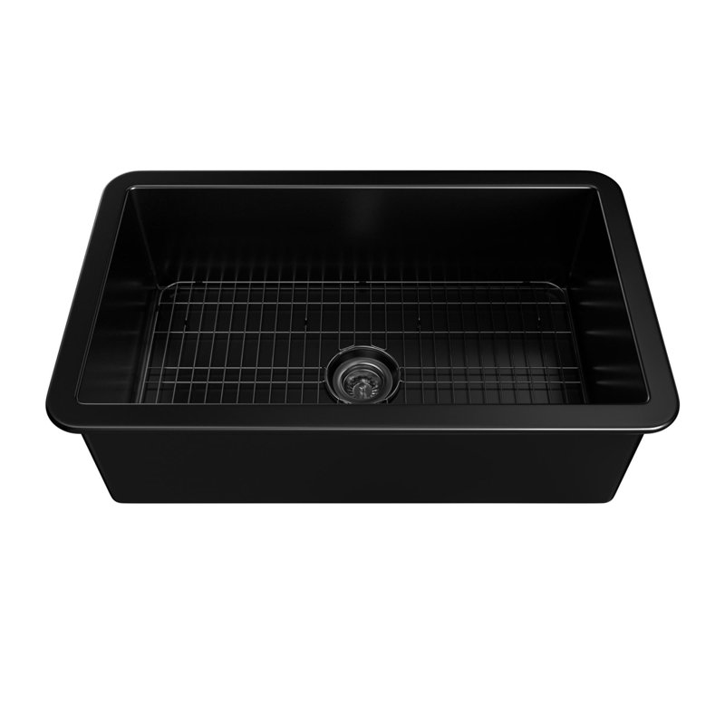 32'' L Undermount Single Bowl Fireclay Kitchen Sink, Black