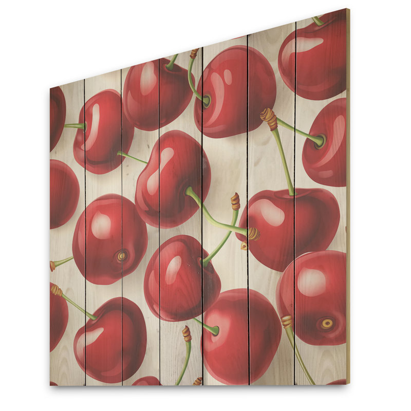 Simple Cherry Blooms Pattern II - Cherry On Wood Print, 15" H x 15" W