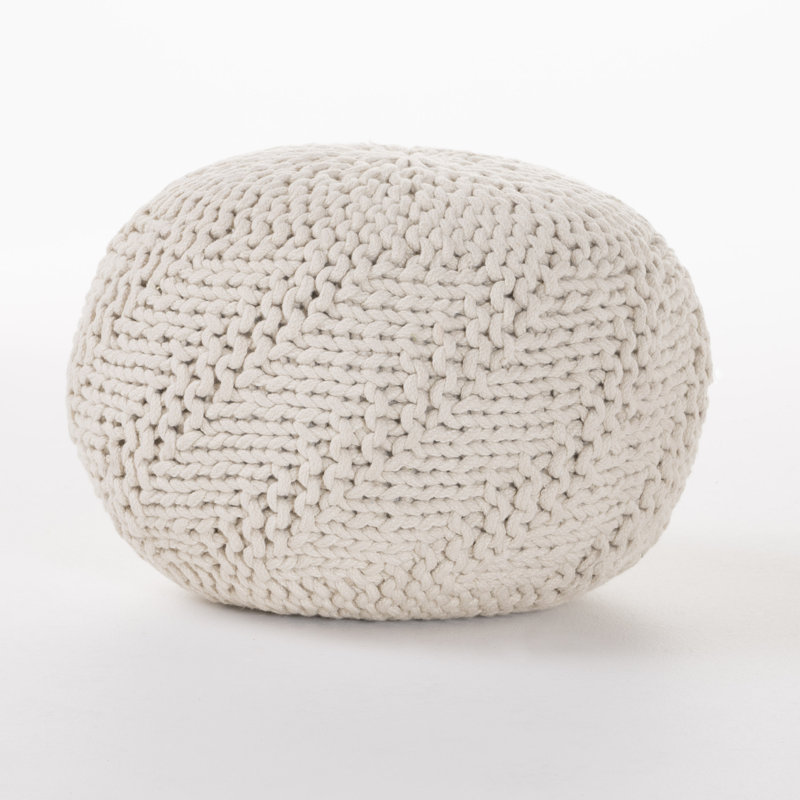 RuckeR Upholstered Pouf, Ivory