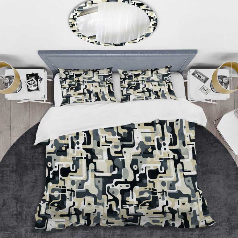 Ensemble de housse de couette beige et gris Urban Maze, Housse de couette simple + 1 taie décorative stan