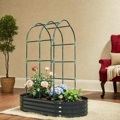Jardinières spacieuses en métal avec treillis arqué, lit de jardin extérieur moderne