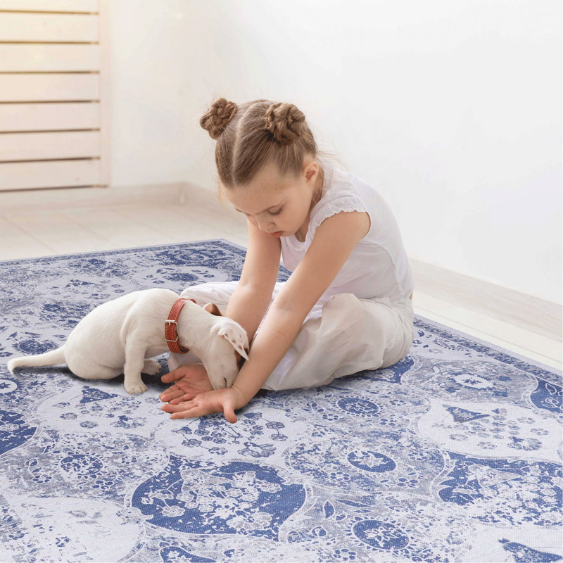 Blue Washable Rug 2' X 3' Doormat Rug (Blue, 2' X 3'), Rectangle 2' x 3'