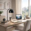Lampe de bureau Sieny, abat-jour en arc de cercle, accents argentés, métal noir-1287502993-1287502998