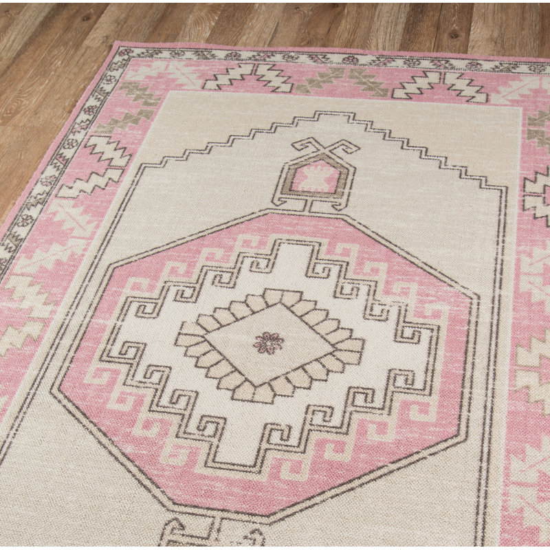 Oriental Pink/Beige/Brown Area Rug, Rectangle 6'6" x 9'