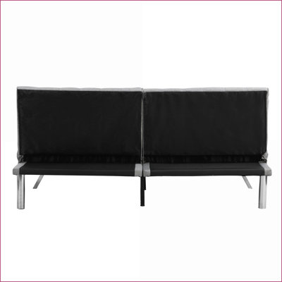 Sofas | Slate Gray Faux Linen Futon Sofa Bed | Wood Frame, Stainless Legs | Grey | Fabric