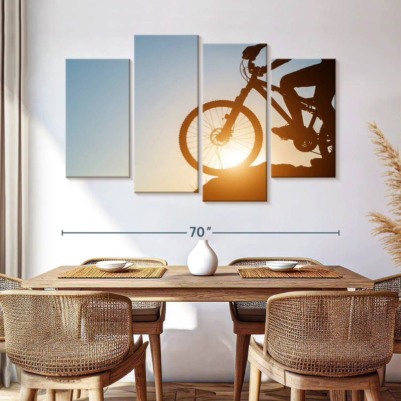 Senne, vélo de montagne au coucher du soleil, H 42 po x l 68 po