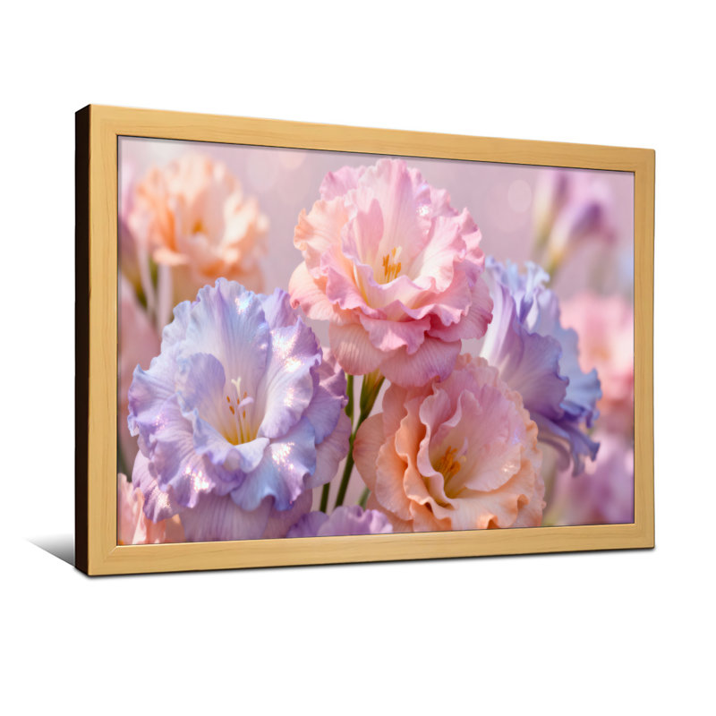 Plantes et fleurs Fleurs pastel rose tendre et mauve, Reproduction encadrée d'une seule photo sans pass, Grain de bois clair