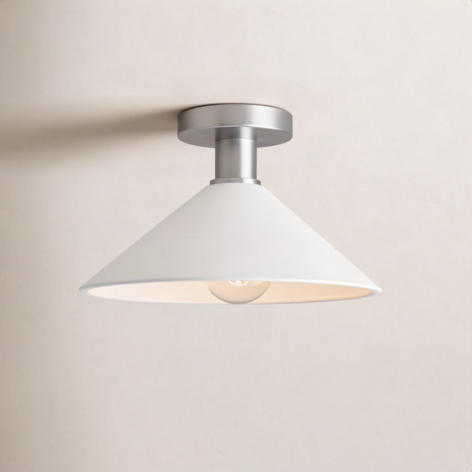 Single Light Ceramic Semi Flush Mount, Brushed Nickel, Bisque, Incandescent (Not Included)