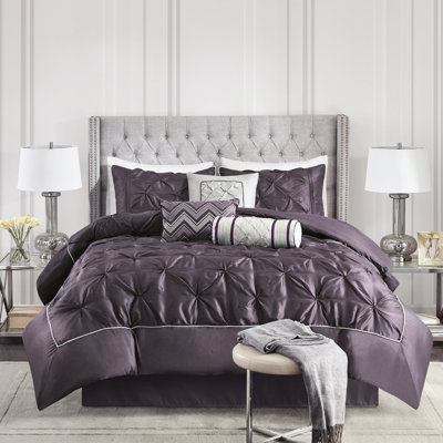 King Plum Comforter - 7 Piece With Elegant Bedding Fill Matching Shams, Decorative Pillows, Bed Skirt Steam Wrinkle-