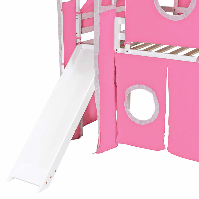 Lit mezzanine avec tente et tour, Simple, Rose