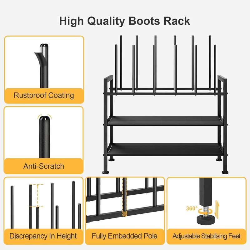4-Tier Free Standing Boot Rack And Shoe Organizer - Heavy Duty Metal Storage For Tall Boots, Sneakers, And Footwear - Holds Up To 6 Pairs With Upside-Down Design