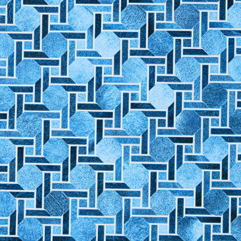 Tapis bleu à motif géométrique, Rectangle 2 pi x 3 pi 7 po