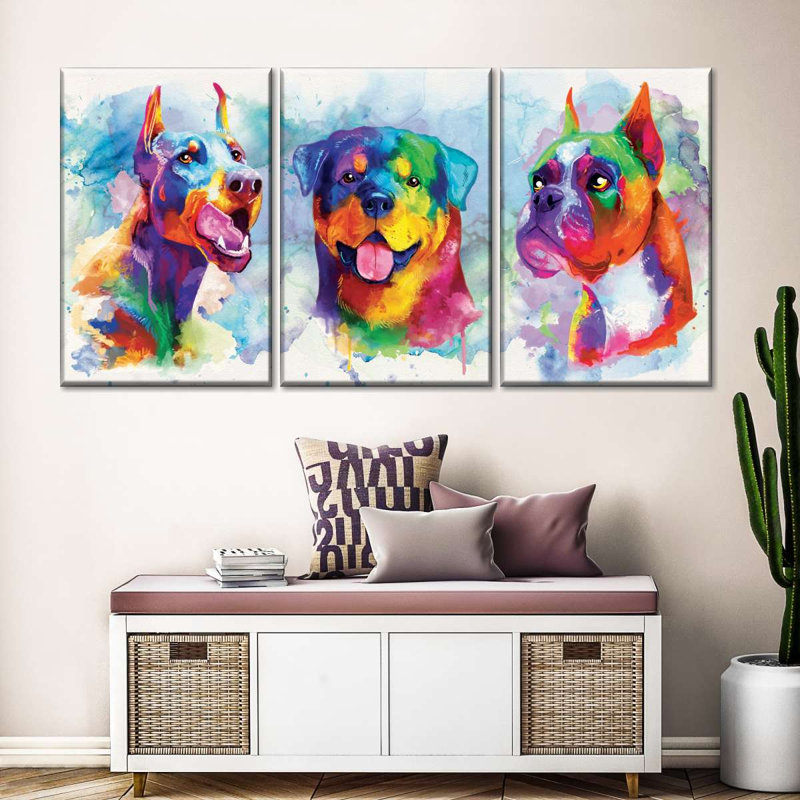 «Dogs Paint Splash», reproduction sur toile, H 12 po x l 26 po x P 1 po