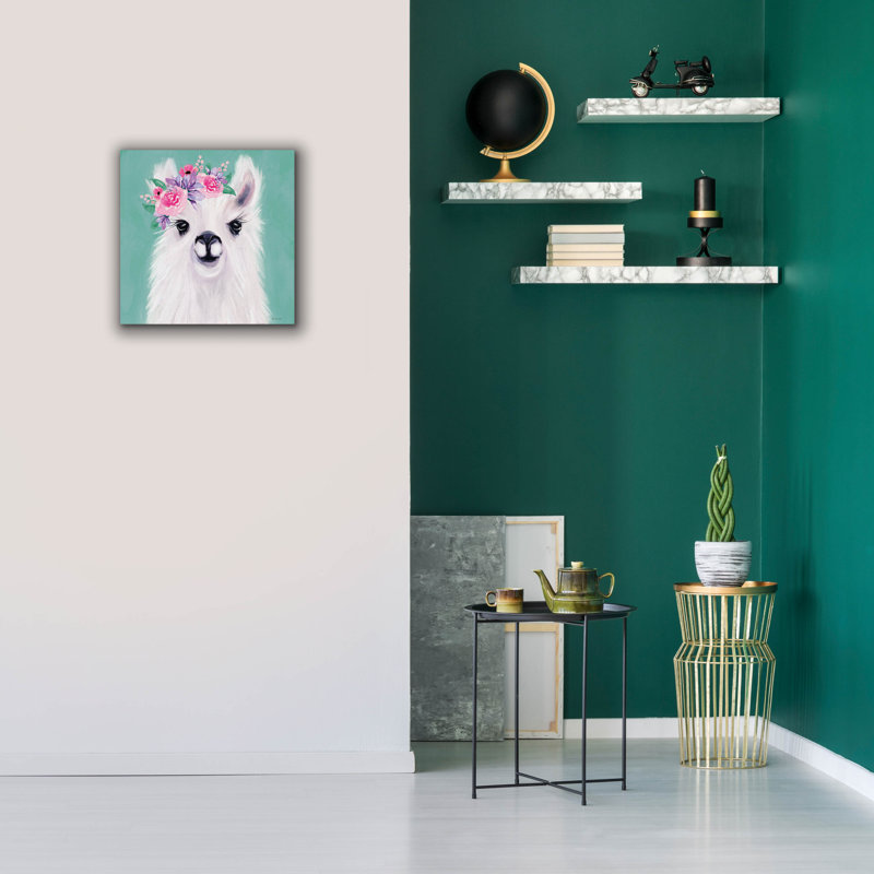  «Floral Llama» par Elizabeth Tyndall, art mural sur toile, 18 po x 18 po