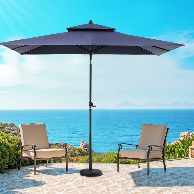Parasol de marché rectangulaire 59 po x 106 po, base lestée incluse, Marine