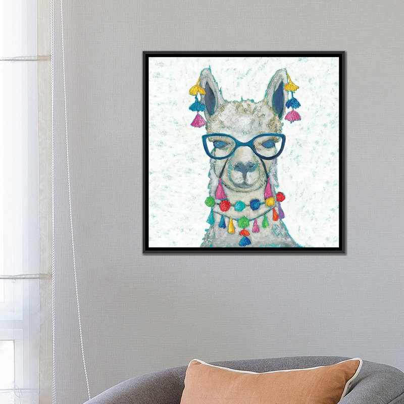 «Llama Love with Glasses II» par Chariklia Zarris - reproduction, H 26 po x l 26 po x P 1,5 po, Toile avec cadre noir