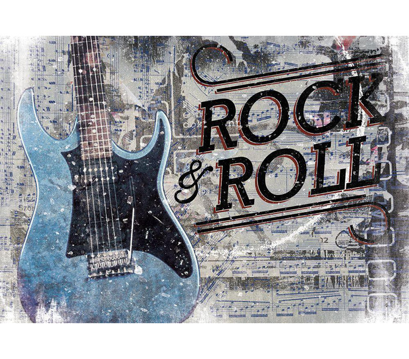 Lark Manor Cloverfield And Co., art sur toile tendue avec châssis: guitare Rock and Roll, H 35 po x l 48 po