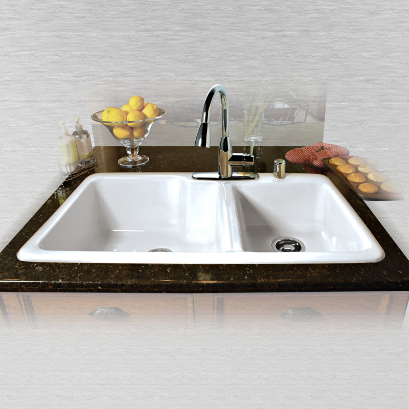 Huntington 36'' L Double Bowl Cast Iron Kitchen Sink, White