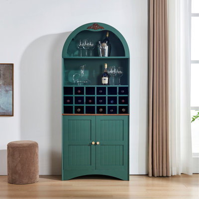 Armoire à vin arquée en bois avec support à vin amovible, armoire de rangement en MDF anti-égratignures avec tablettes réglables, bibliothèque à boissons alcoolisées autoportante pour le salon et la salle à manger