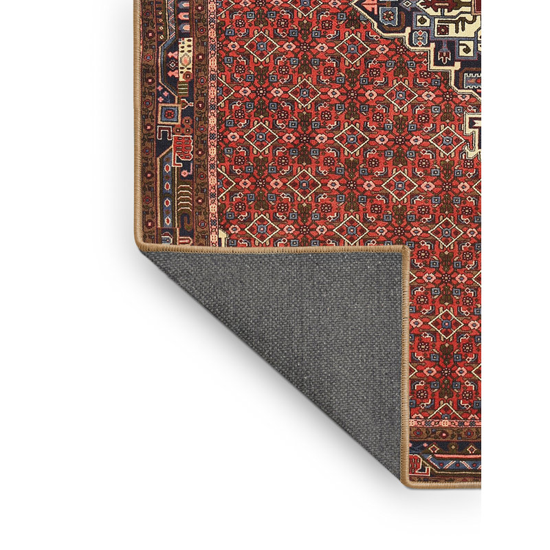 Tapis traditionnel rouge / bleu / orange Dilsen, Rectangle 5 pi x 7 pi
