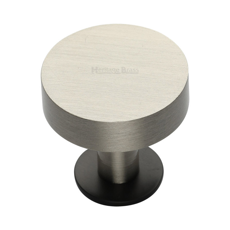 Heritage Brass Heritage Cabinet Knob Disc Design with Base, Black/Satin Nickel, 3.2cm H x 3.2cm W x 3.2cm D