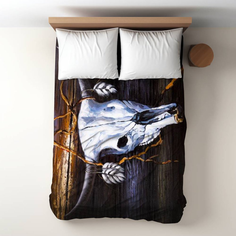 Polyester Sateen Duvet Cover, Twin Duvet, Blue Hanged Skull On A Wood Wall