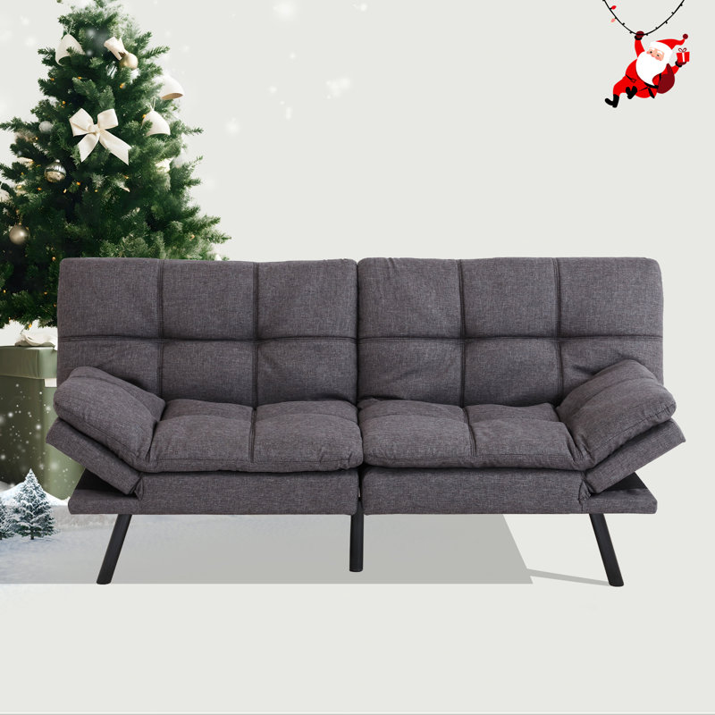 George Oliver  Upholstered Convertible Sofa With Adjustable Arms And Backs, Dark Grey