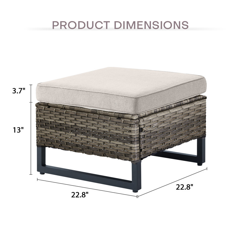 Repose-pieds de patio extérieur en osier avec coussin Ingvald (ensemble de 2), Beige, Mélange de gris / noir