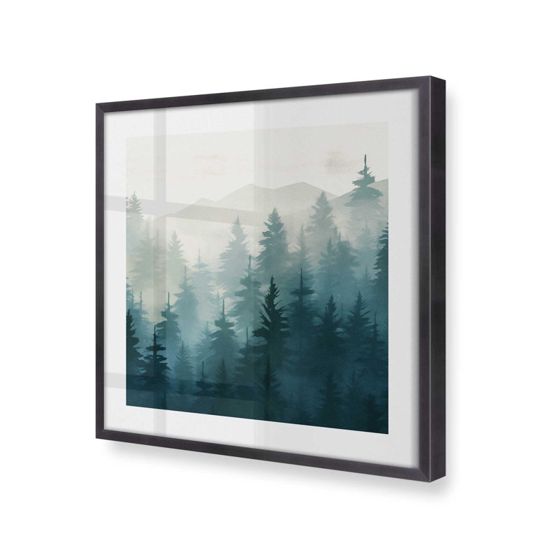 Forêt de pins brumeux en bleu, Zinc patiné, H 13,75 po x l 13,75 po