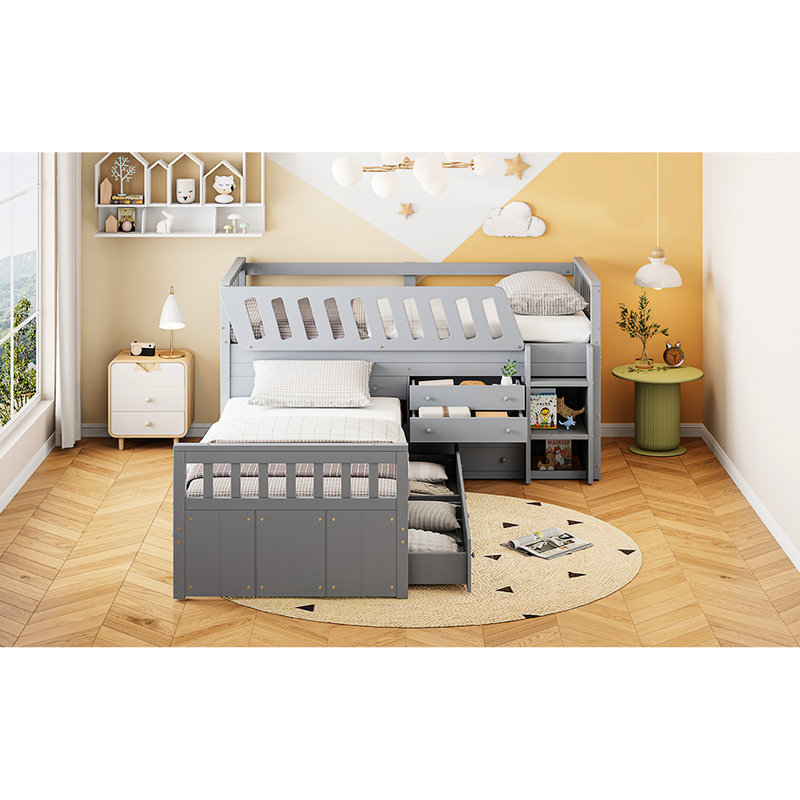 Lit mezzanine simple et lit plateforme avec construction - Tiroirs latéraux durables pour maximiser l'espace