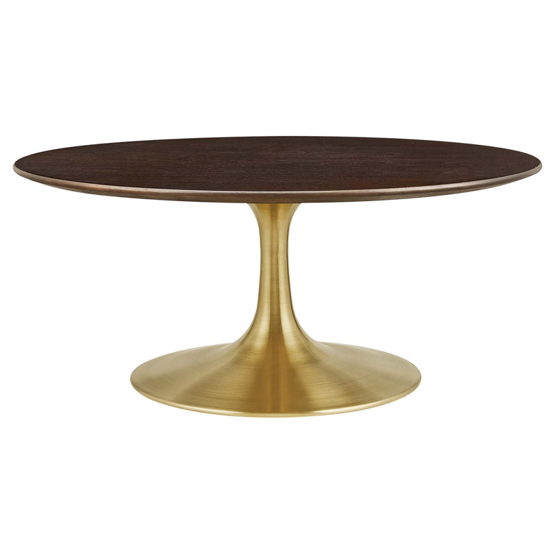 Table basse ronde en marbre artificiel Lippa, Bois naturel, Doré, Noyer cerise