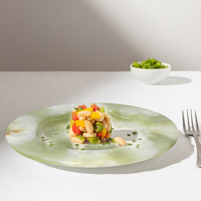 Assiette décorative en marbre, ronde de 10 po, motif tourbillon vert clair et brun, 2,3 lb