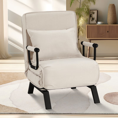 Convertible Sofa Bed Sleeper Chair, Single Person Chaise Lounge Couch W/ Pillow, Foldable Sofa Arm Chair W/ 6 Angles Adjustable Backrest, Folding Bed For Office Guest Room