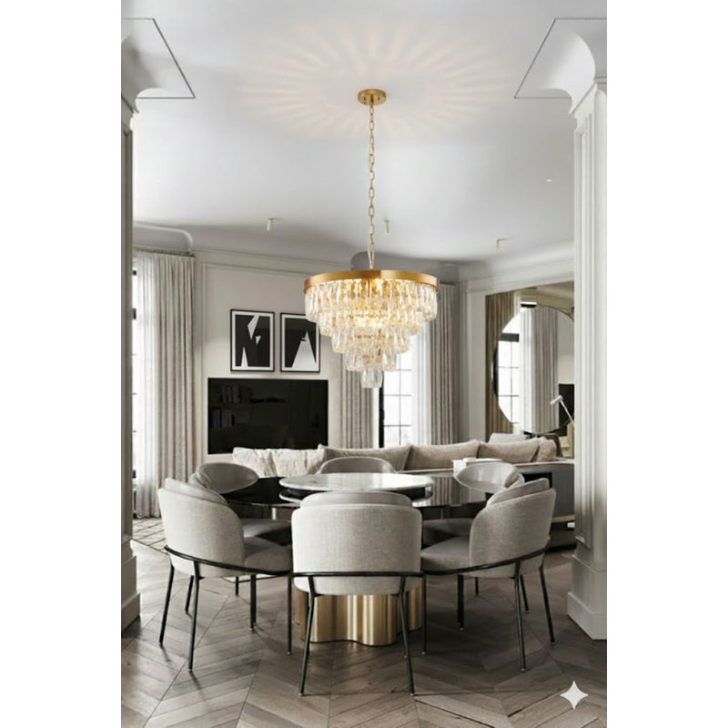 Transitional 12 Light Gold With Crystal Chandelier