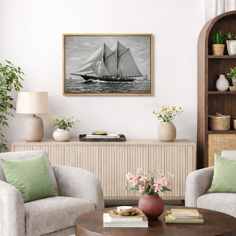 Illustration de bateau à voile classique, scène nautique noire et blanche, photos de salon, impression sur toile encadrée